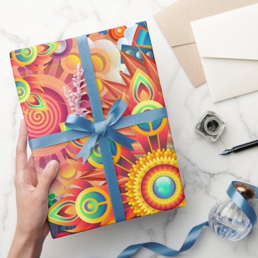 Funky Retro Muster Abstrakt Bohemisch Geschenkpapier (Schenken)