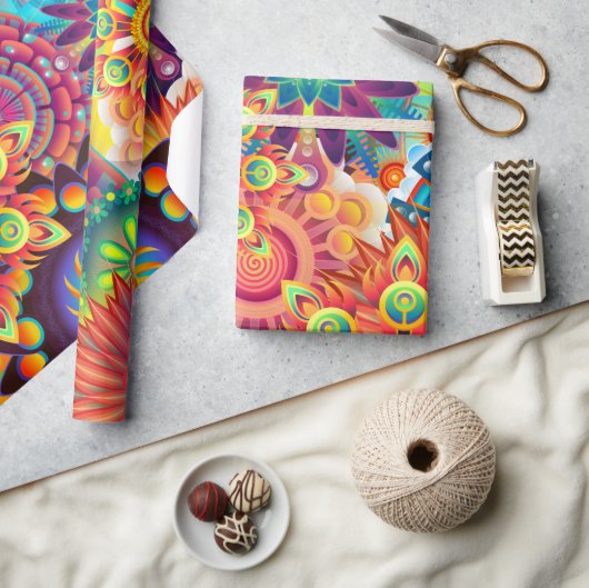 Funky Retro Muster Abstrakt Bohemisch Geschenkpapier (Kunsthandwerk)