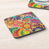 Funky Retro Muster Abstrakt Bohemisch Getränkeuntersetzer (Linke Seite)