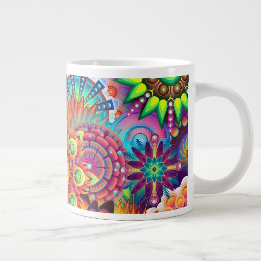 Funky Retro Muster Abstrakt Bohemisch Jumbo-Tasse (Rechts)