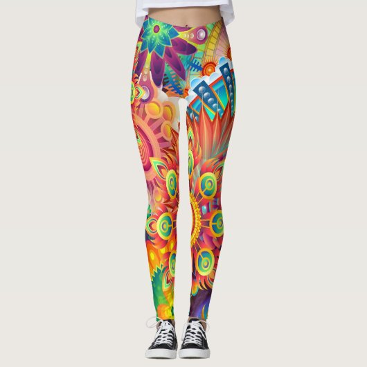 Funky Retro Muster Abstrakt Bohemisch Leggings (Vorderseite)