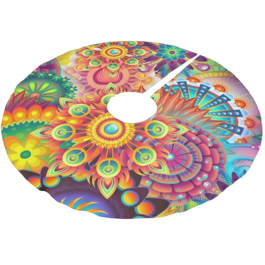 Funky Retro Muster Abstrakt Bohemisch Polyester Weihnachtsbaumdecke (Schrägansicht)