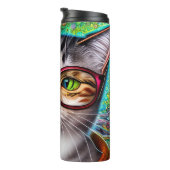 Funky Retro Niedlich Cat Wearing Brillen Artwork Thermosbecher (Nach rechts gedreht)