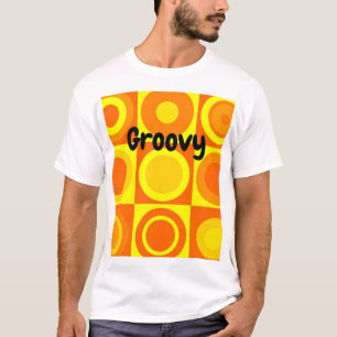 Funky Retro Orange Gelbe Kreise Quadrate T-Shirt