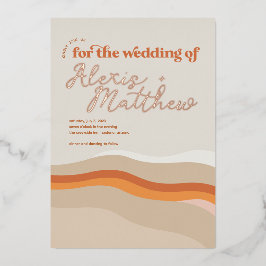 Funky Retro Orange Peach and Gold Desert Wedding Folieneinladung