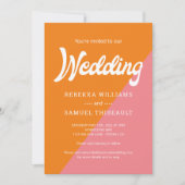 Funky Retro Orange Pink Color Block Wedding Einladung (Vorderseite)