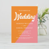 Funky Retro Orange Pink Color Block Wedding Einladung (Stehend Vorderseite)