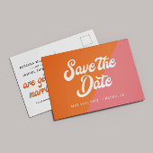 Funky Retro Orange Pink Wedding speichern das Datu Ankündigungspostkarte