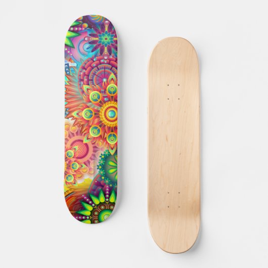 Funky Retro Pattern Abstrakt Boho Skateboard (Vorderseite)