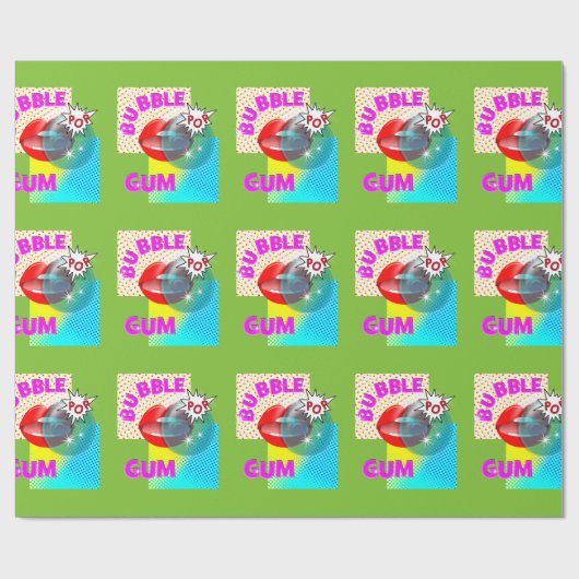Funky Retro Pop Art Bubble Gum Lips Geschenkpapier (Flach)