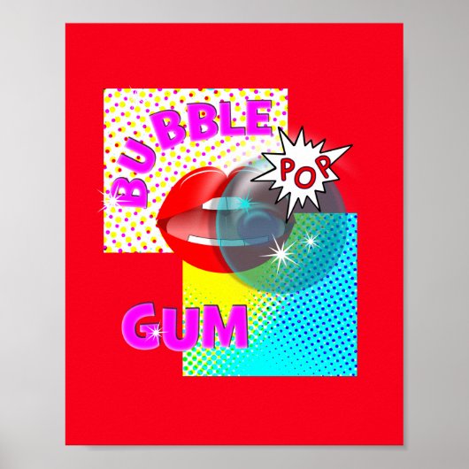 Funky Retro Pop Art Bubble Gum Lips Poster (Vorne)