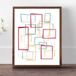 Funky Retro Quadrate Mitte des Jahrhunderts Poster<br><div class="desc">Dieses trendige,  moderne Poster-Design aus der Mitte des Jahrhunderts zeichnet sich durch dunkelrote,  hellblaue,  weiche grüne und gelbe abstrakte Quadrate und Rechtecke aus. Es wird durch dünne,  abstrakte Quadrate und Rechtecke hervorgehoben. Fügen Sie Ihrer Wohngestaltung einen Pop Retro-Spaß hinzu!</div>