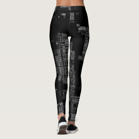 Funky Retro Schwarz-weiße Computerplatine Leggings (Rückseite)