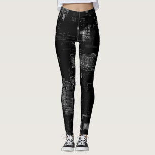Funky Retro Schwarz-weiße Computerplatine Leggings