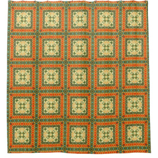 Funky Retro Square Tile Pattern mit Spring Blume Duschvorhang (Vorderseite)