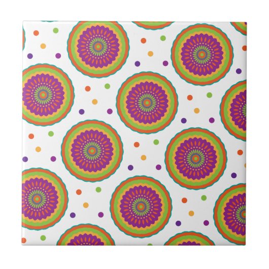 Funky Retro Style Blume und Spot-Muster Fliese (Vorderseite)