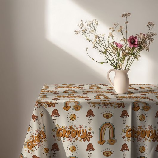 Funky Retro Tablecloth Brown & Blush Swirl Art Tischdecke