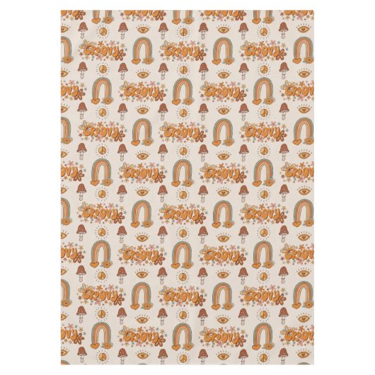 Funky Retro Tablecloth Brown & Blush Swirl Art Tischdecke (Vorderseite)