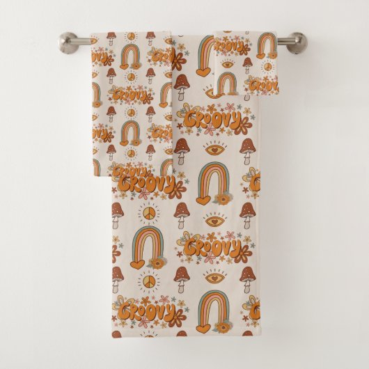 Funky Retro Towel Brown & Blush Groovy Design Badhandtuch Set (Insitu)