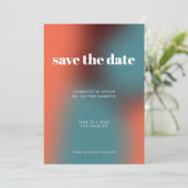 Funky Retro Turquoise Orange Gradient Wedding Save The Date (Stehend Vorderseite)