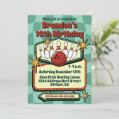 Funky Retro Vibes Tween Bowling Birthday Einladung (Stehend Vorderseite)