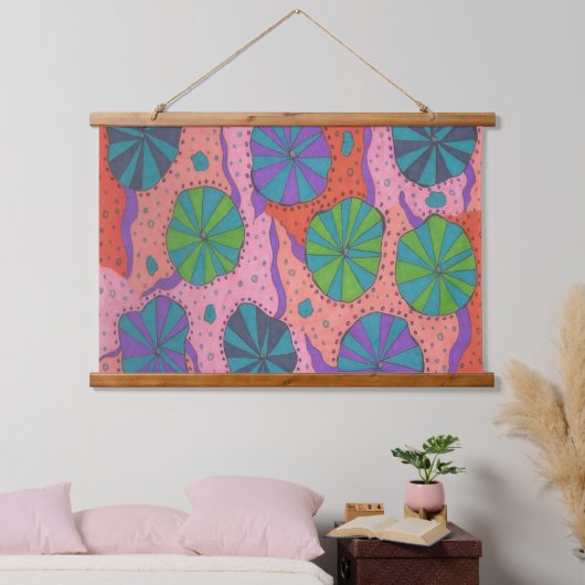 Funky Retro Vibes Wandteppich Mit Holzrahmen (Schlafzimmer)