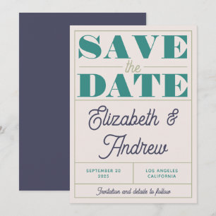 Funky Retro Vintage Mintgrün Blau Schrift Hochzeit Save The Date