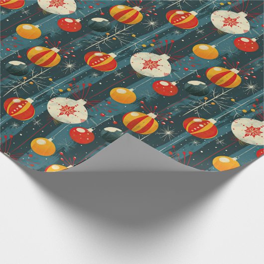 Funky Retro Weihnachtsdekorationen Blau Geschenkpapier (Ecke)