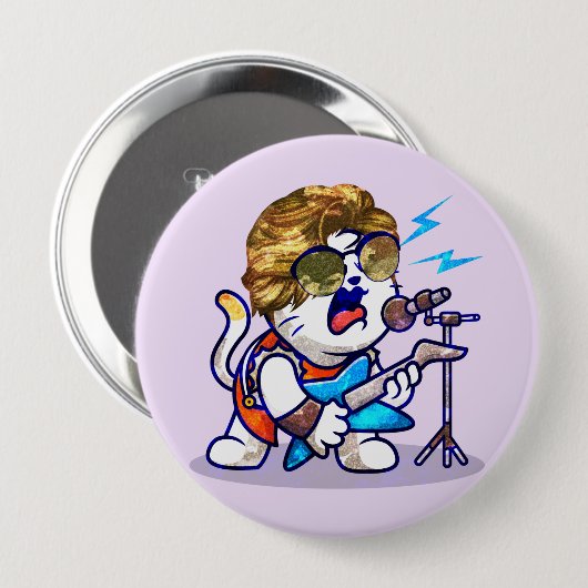 Funky Rockstar Cat - Cool Music Lover Kitty Button (Vorne & Hinten)