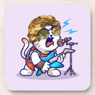 Funky Rockstar Cat - Cool Music Lover Kitty Getränkeuntersetzer