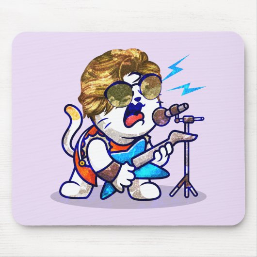 Funky Rockstar Cat - Cool Music Lover Kitty Mousepad (Vorne)