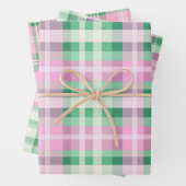 Funky rosa und grünes Kariertes Tartan-Mix-Muster Geschenkpapier Set (Beispiel)