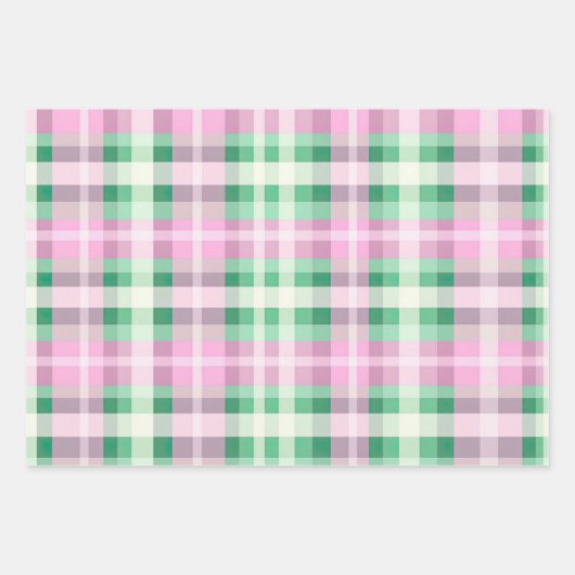 Funky rosa und grünes Kariertes Tartan-Mix-Muster Geschenkpapier Set (Vorderseite)