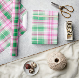 Funky rosa und grünes Kariertes Tartan-Muster Geschenkpapier