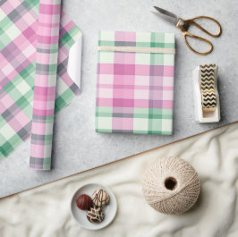 Funky rosa und grünes Kariertes Tartan-Muster Geschenkpapier