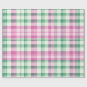 Funky rosa und grünes Kariertes Tartan-Muster Geschenkpapier (Flach)
