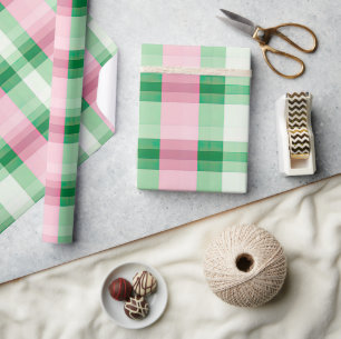 Funky rosa und grünes Kariertes Tartan-Muster Geschenkpapier