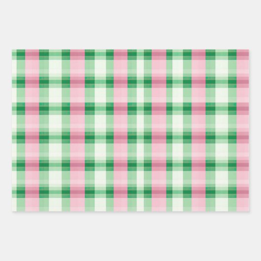 Funky rosa und grünes Kariertes Tartan-Muster Geschenkpapier Set (Vorderseite)
