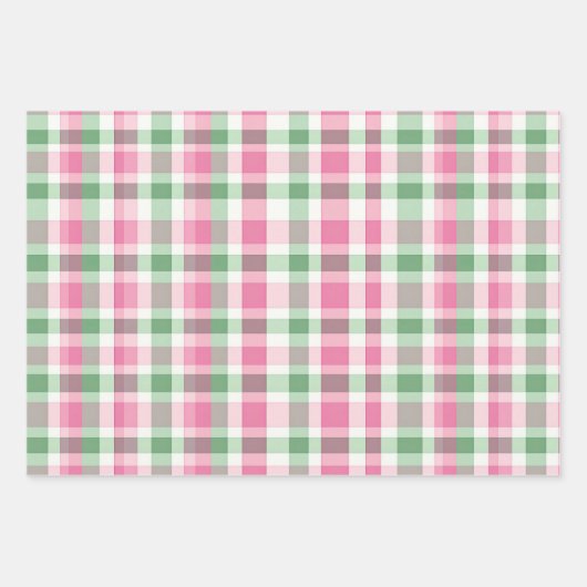 Funky rosa und grünes Kariertes Tartan-Muster Geschenkpapier Set (Vorderseite 3)