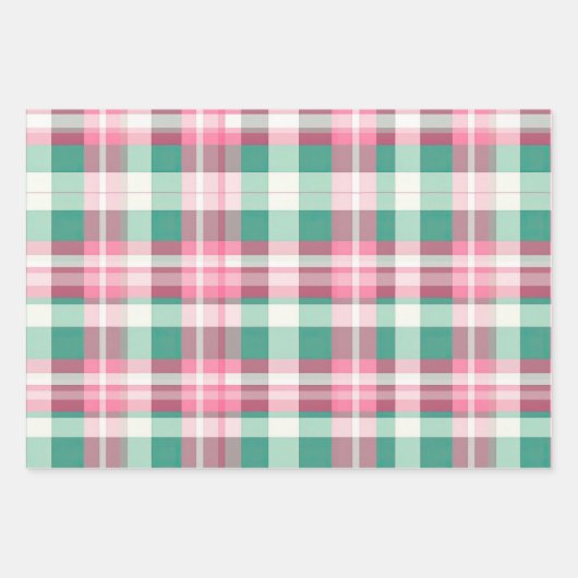 Funky rosa und grünes Kariertes Tartan-Muster Geschenkpapier Set (Vorderseite 2)