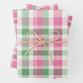 Funky rosa und grünes Kariertes Tartan-Muster Geschenkpapier Set
