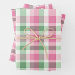 Funky rosa und grünes Kariertes Tartan-Muster Geschenkpapier Set