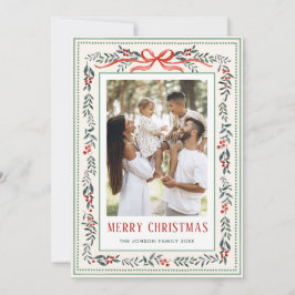 Funky Sage Green Christmas Bow Ribbon 2 Photo Feiertagskarte