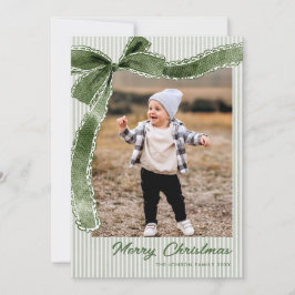 Funky Sage Green Christmas Bow Ribbon 2 Photo Feiertagskarte