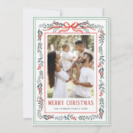 Funky Sage Green Christmas Bow Ribbon 2 Photo Feiertagskarte