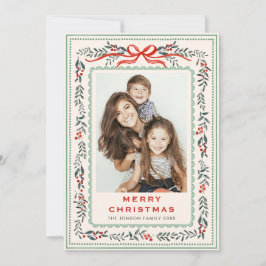 Funky Sage Green Christmas Bow Ribbon 2 Photo Feiertagskarte