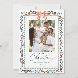 Funky Sage Green Christmas Bow Ribbon 5 Photo Feiertagskarte