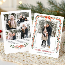 Funky Sage Green Christmas Bow Ribbon 5 Photo Feiertagskarte