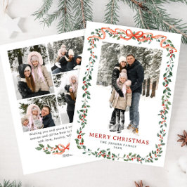 Funky Sage Green Christmas Bow Ribbon 5 Photo Feiertagskarte