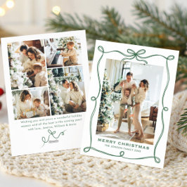 Funky Sage Green Christmas Bow Ribbon 5 Photo Feiertagskarte